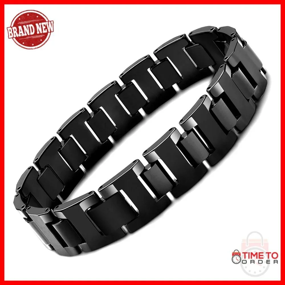 Men's Tungsten Link Bracelet 8.3 Inches Snap Clasp Durable